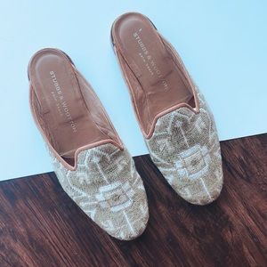Stubbs & Wootton Mules, neutral tones, beautiful tapestry, perfect for fall